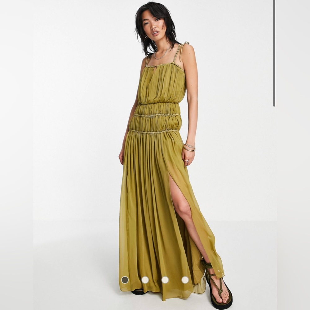 ASOS DESIGN strappy maxi dress with ruched channel detail and tie straps